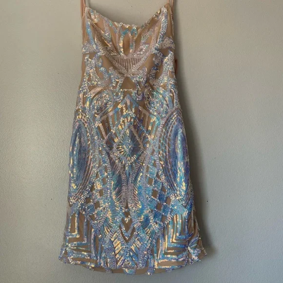 lucy in the sky iridescent sequin dress Lucy in the Sky Iridescent Sequin Ruched Cross-Back Dress in Lavender